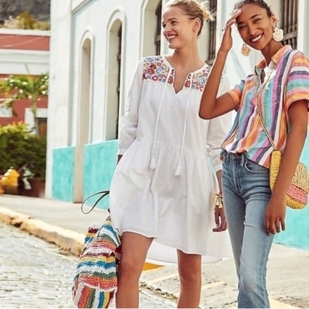 J. Crew Cotton Poplin Tunic Dress with Farmers Market Embroidery- NWT Size: XS